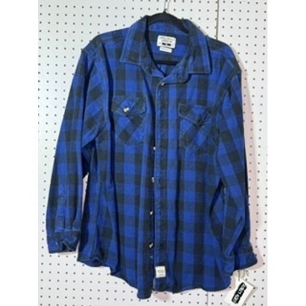 Eddie Bauer Workwear‎ Foreman Fit Blue Black Buffalo Plaid Flannel Shirt Mens XL